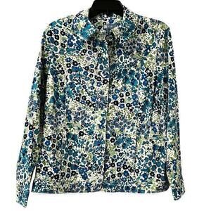 KORET Woman’s Button Up Spring Jacket Blue Green White Sequins Size Medium NWT